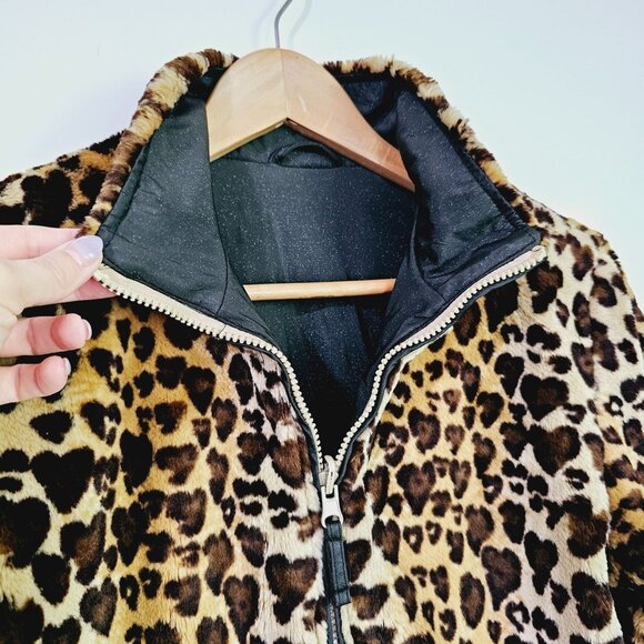 Reversible Faux Fur Leopard Print Jacket With Zip Closure & Pockets Size M《911》J - Picture 3 of 7